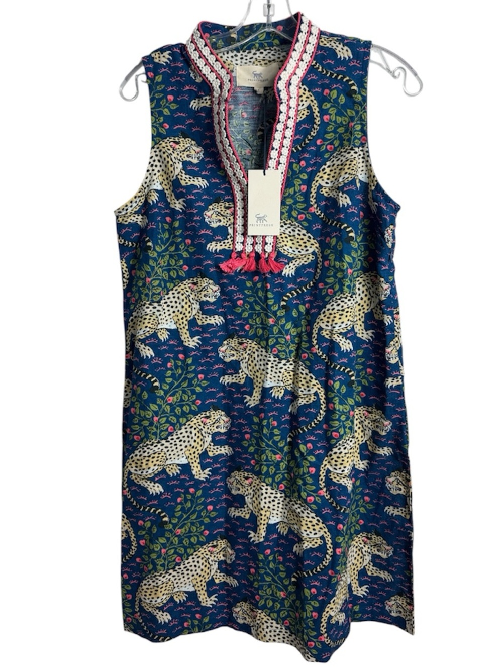 NWT Printfresh Dress Ocean View Shift Mini Dress Bagheera Cotton Linen Small